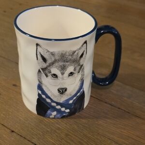 Signature "Hipster Animal" Navy and Cream Wolf W/ Glasses Illustration Mug. 14oz